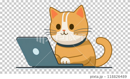 ノートパソコンを操作する猫のイラスト 118826489