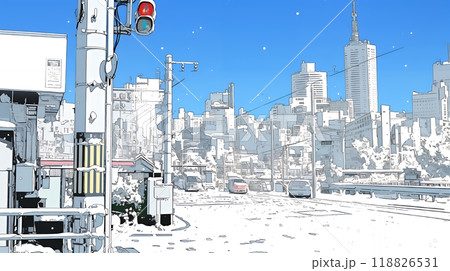 都市の雪景色