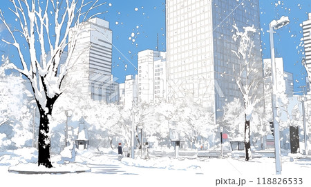 都市の雪景色