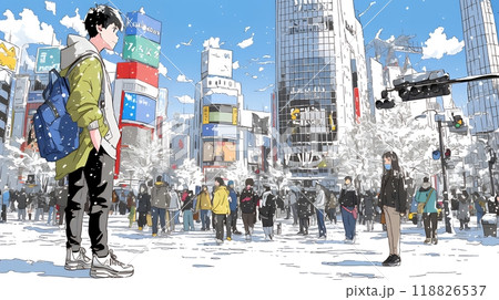 都市の雪景色