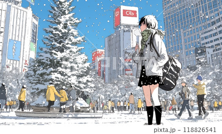 都市の雪景色
