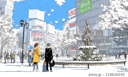 都市の雪景色