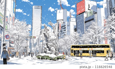 都市の雪景色