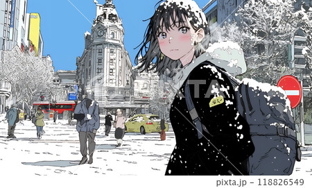 都市の雪景色