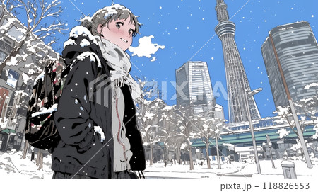 都市の雪景色