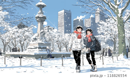 都市の雪景色