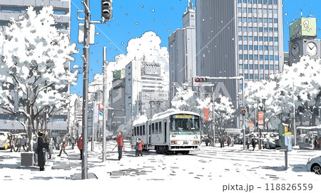 都市の雪景色