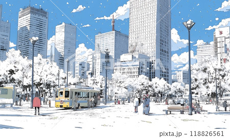 都市の雪景色