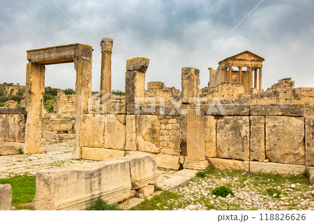 View of Capitol in archeological site of Dougga in north-west Tunisia 118826626