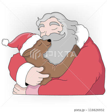 old Santa is hugging a reindeer that accompanies his daily activities 118826932