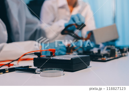 Electronics technician, electronic engineering electronic repair, electronics measuring and testing, repair and maintenance concepts. 118827123