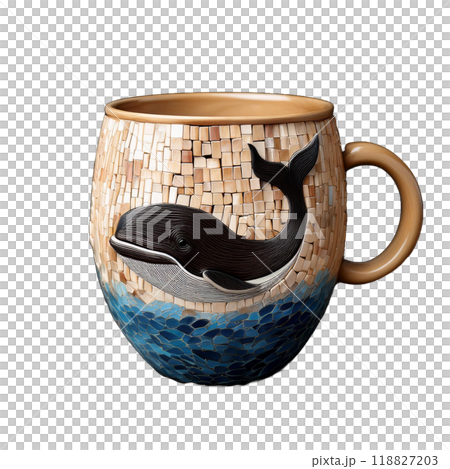 【PNG透過素材】浮き出るクジラが彫られた木彫り細工のマグカップ 【PNG透過素材】浮き出るクジラが彫られた木彫り細工のマグカップ 118827203