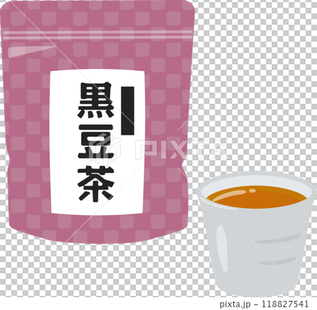 一袋黑豆茶和茶杯裡的茶 一袋黑豆茶和茶杯裡的茶 118827541