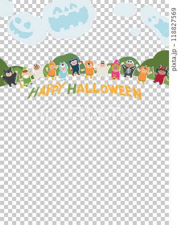 穿著萬聖節服裝的孩子們的框架 118827569