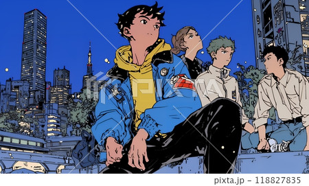 夜の街でたむろっているティーンエージャーたち