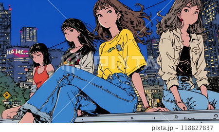 夜の街でたむろっているティーンエージャーたち
