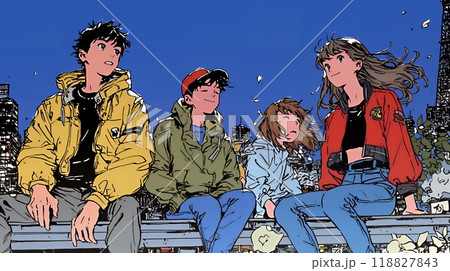 夜の街でたむろっているティーンエージャーたち