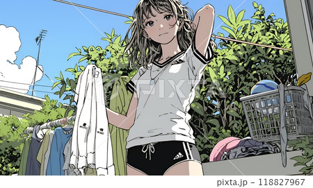 洗濯をしている若い女性