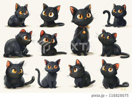 かわいい黒い猫セット かわいい黒い猫セット 118828075