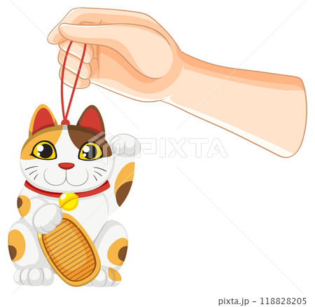 Hand Holding Lucky Cat Charm 118828205