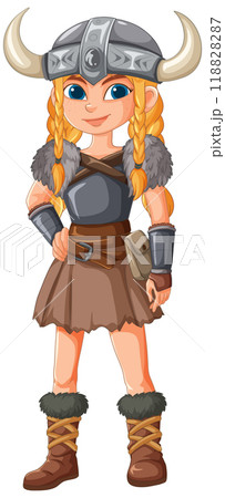 Viking Warrior Girl Illustration 118828287