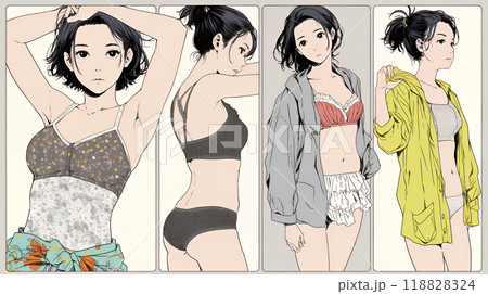 着替え中の若い女性