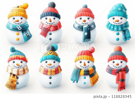 白い背景で孤立した雪だるまコレクション	 118828345