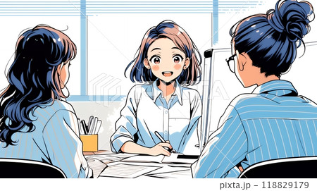 企業内グループミーティングをしている女性たち