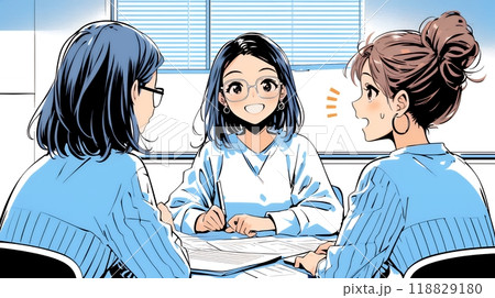 企業内グループミーティングをしている女性たち