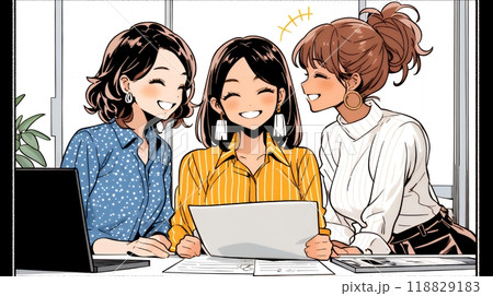 企業内グループミーティングをしている女性たち
