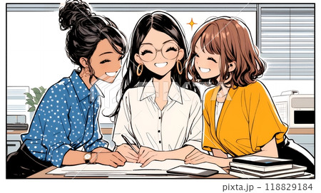 企業内グループミーティングをしている女性たち