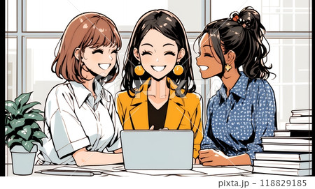 企業内グループミーティングをしている女性たち