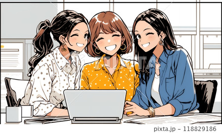 企業内グループミーティングをしている女性たち