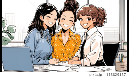 企業内グループミーティングをしている女性たち