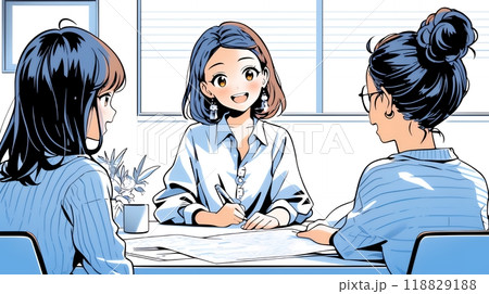企業内グループミーティングをしている女性たち