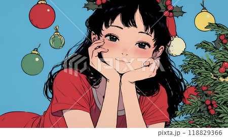 クリスマスツリーと少女