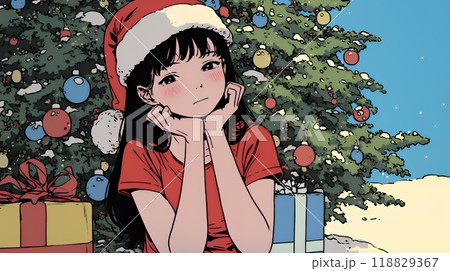 クリスマスツリーと少女