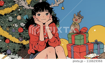 クリスマスツリーと少女