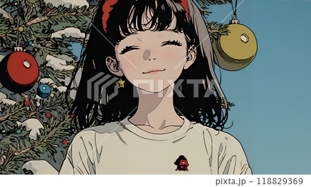 クリスマスツリーと少女