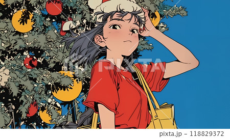 クリスマスツリーと少女