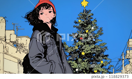クリスマスツリーと少女