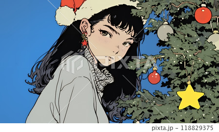 クリスマスツリーと少女
