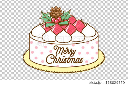 ホールのクリスマスケーキのポップでかわいいイラスト素材_おしゃれなクリスマスパーティーイメージ	 118829550