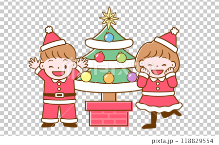 クリスマスツリーと子ども・キッズのシンプルでポップでかわいい手書きのイラスト素材 クリスマスツリーと子ども・キッズのシンプルでポップでかわいい手書きのイラスト素材 118829554