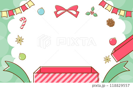 クリスマスプレゼントボックスの背景フレーム素材_ポップなプレゼントの箱のイラスト 118829557