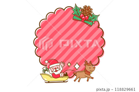 クリスマスのサンタクロースやトナカイの背景フレーム_クリスマスのかわいいイラスト素材_円・丸 クリスマスのサンタクロースやトナカイの背景フレーム_クリスマスのかわいいイラスト素材_円・丸 118829661
