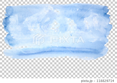 Blue wash abstract watercolor background. Sky with some clouds. High quality hand drawn illustration. Perfect as a design element for landscapes, cards, backgrounds 118829714