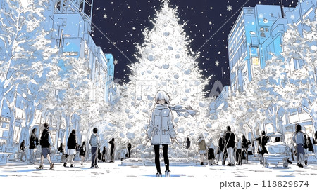 ホワイトクリスマスの都会の夜