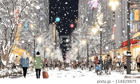 ホワイトクリスマスの都会の夜