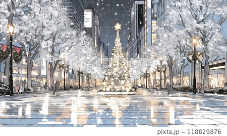 ホワイトクリスマスの都会の夜